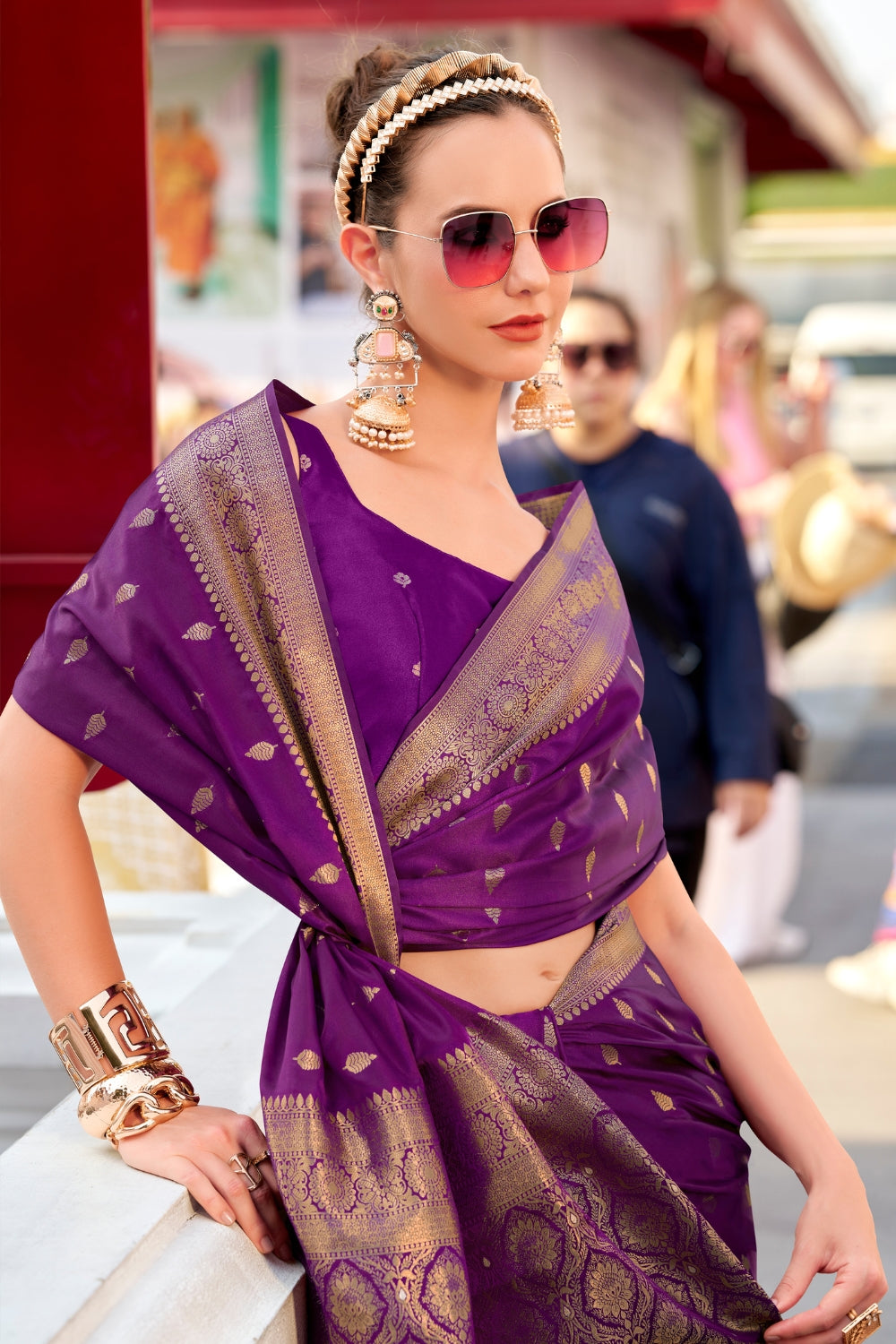 Purple Sattin Silk Saree