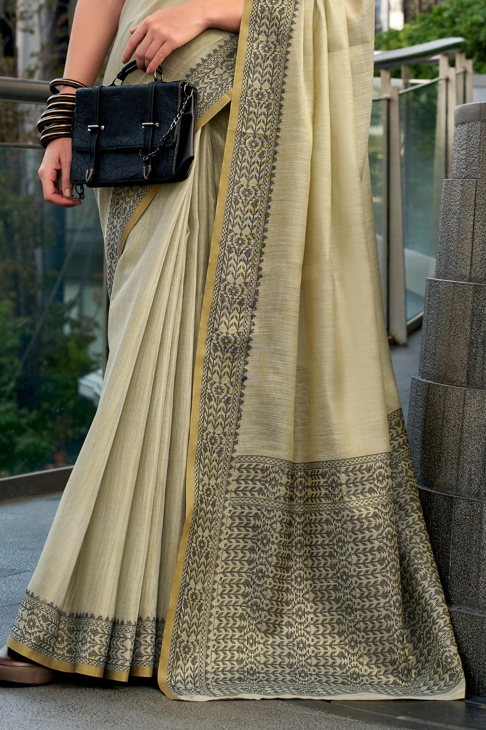 Beige Tissue Linen Saree