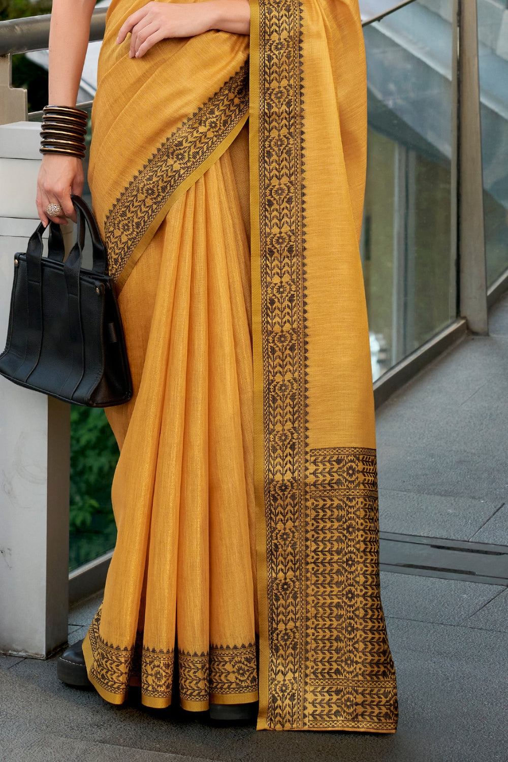 Yellow Tissue Linen Saree