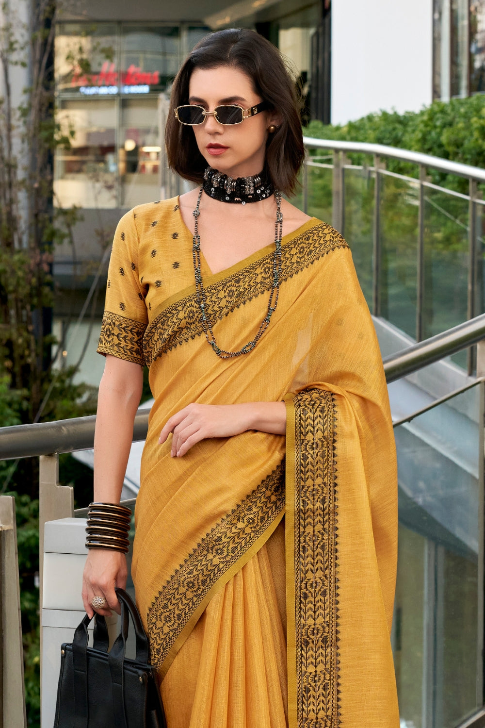 Yellow Tissue Linen Saree