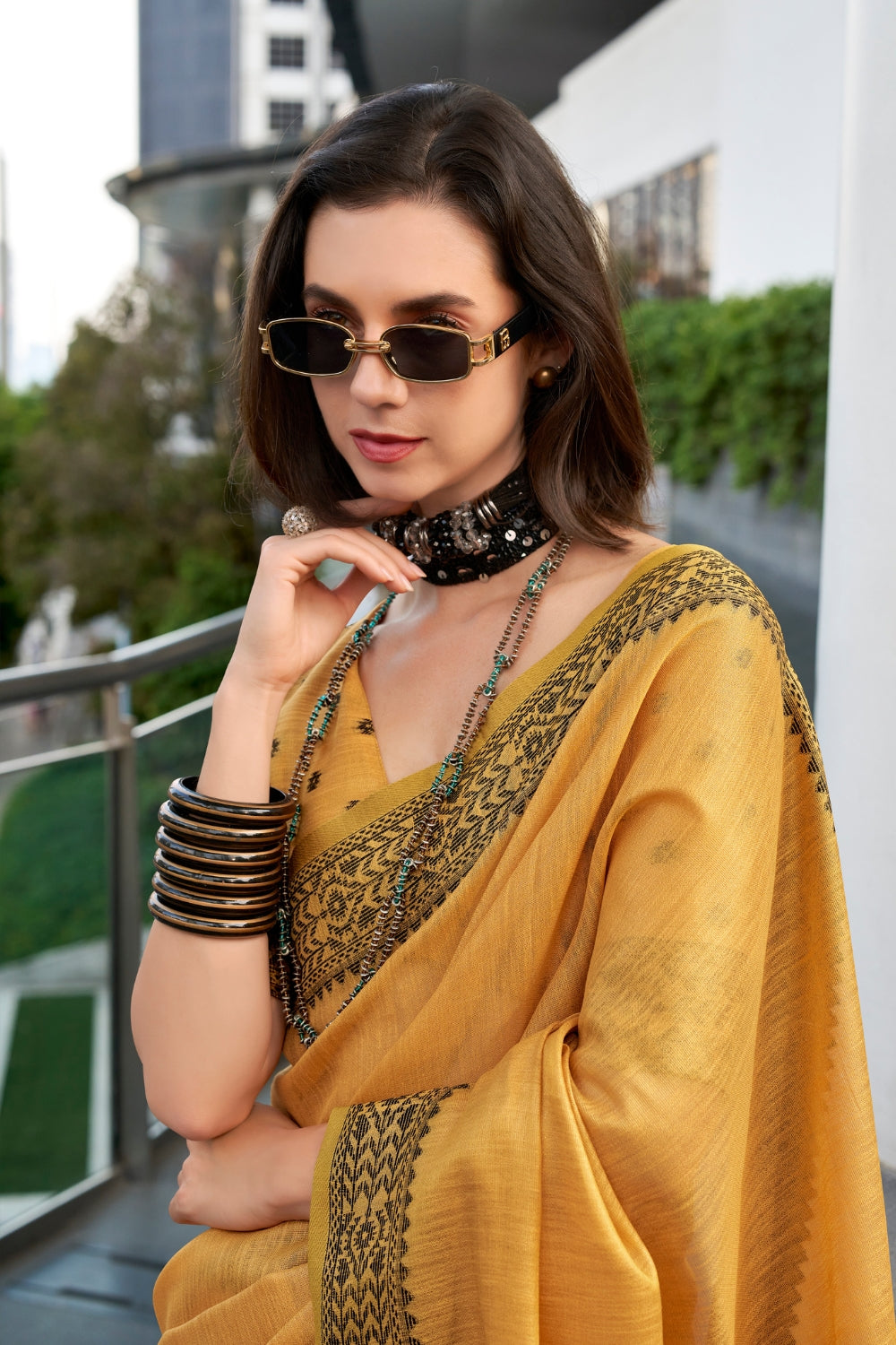 Yellow Tissue Linen Saree