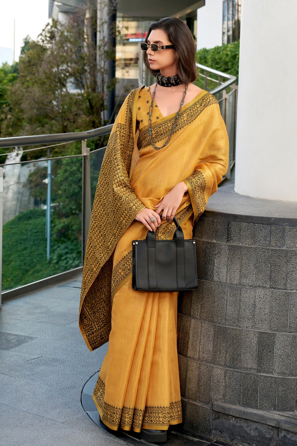Yellow Tissue Linen Saree