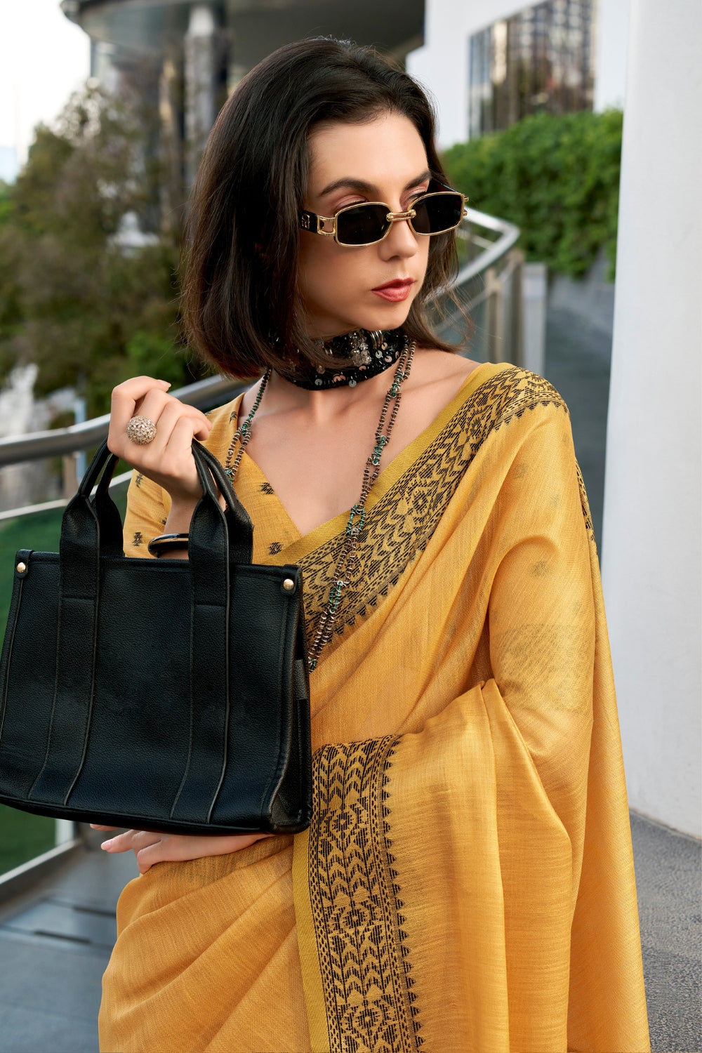 Yellow Tissue Linen Saree