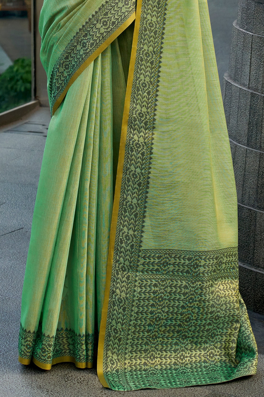 Green Tissue Linen Saree
