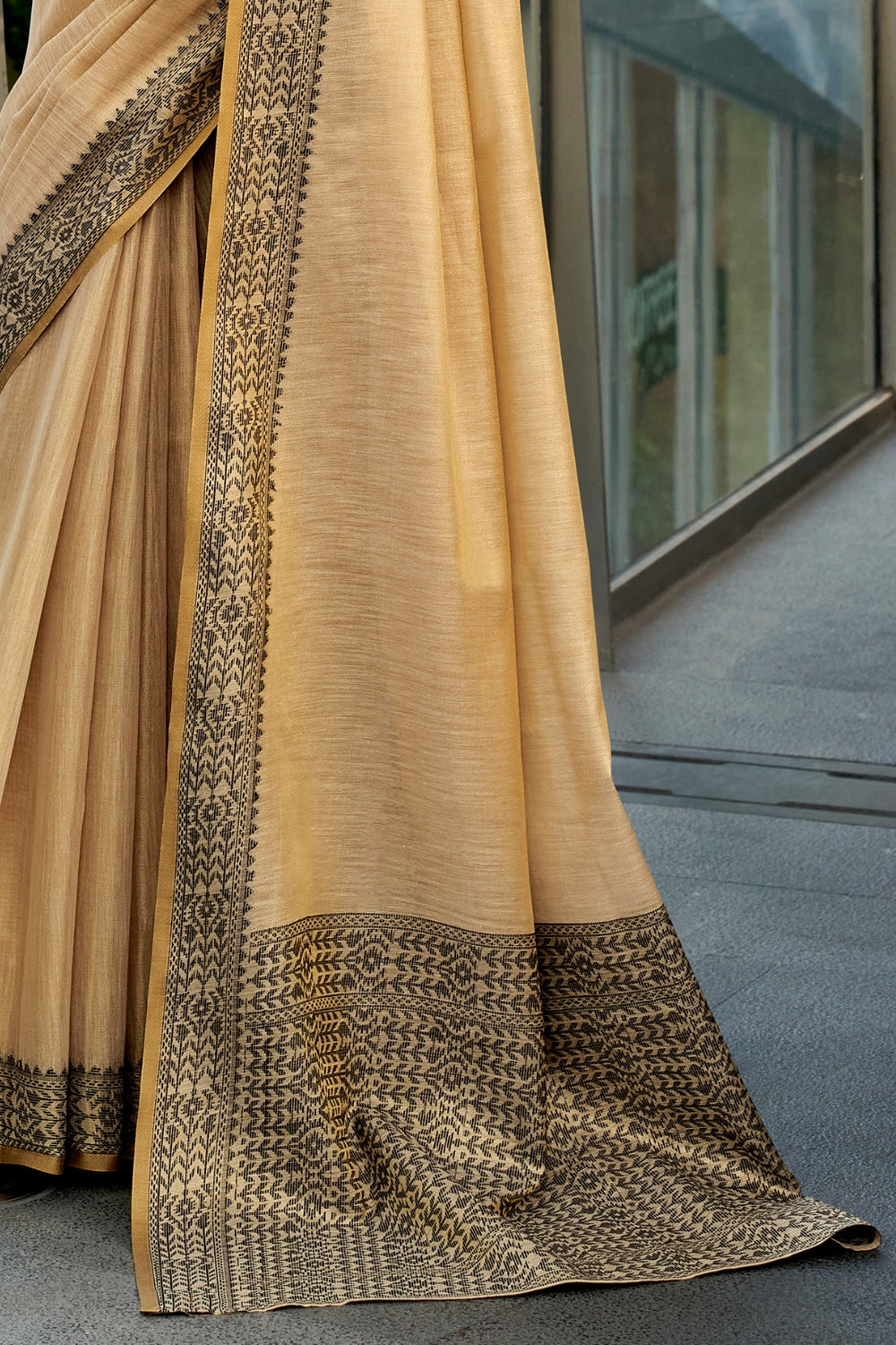 Cream Tissue Linen Saree