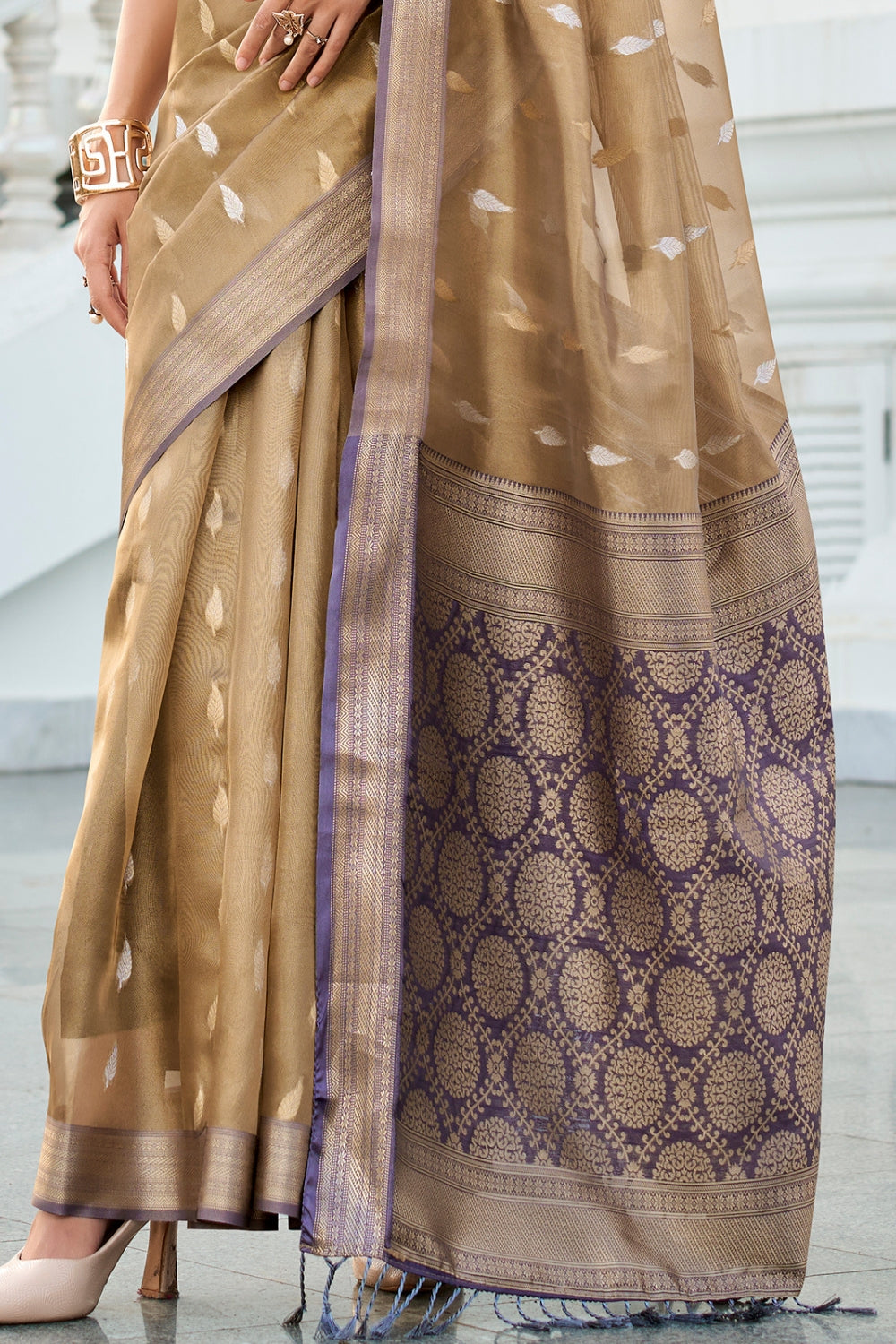 Mustard Tissue Silk Zari Saree
