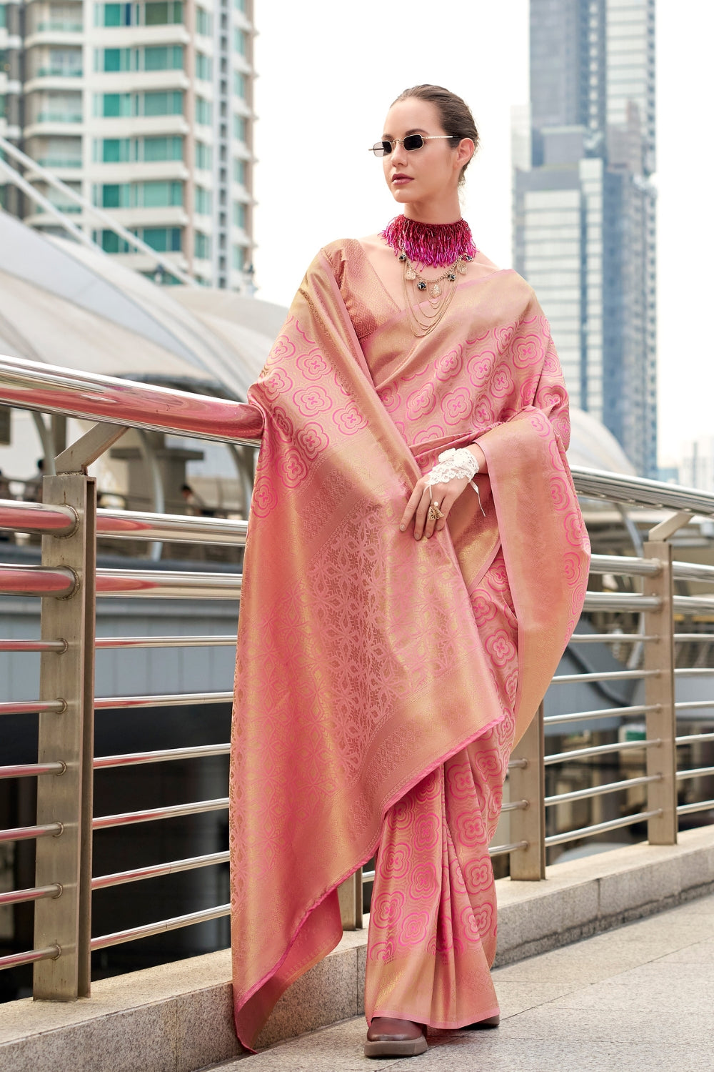 Peach Kanchivaram Buttery Silk Saree