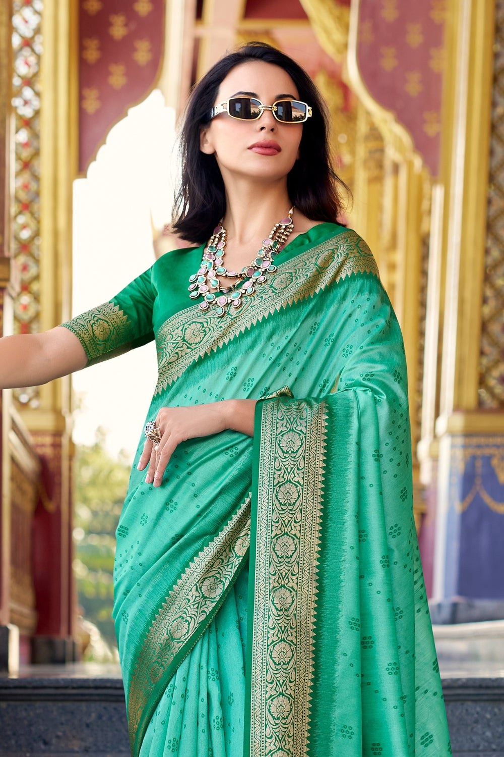 Blue Green Banarasi Saree