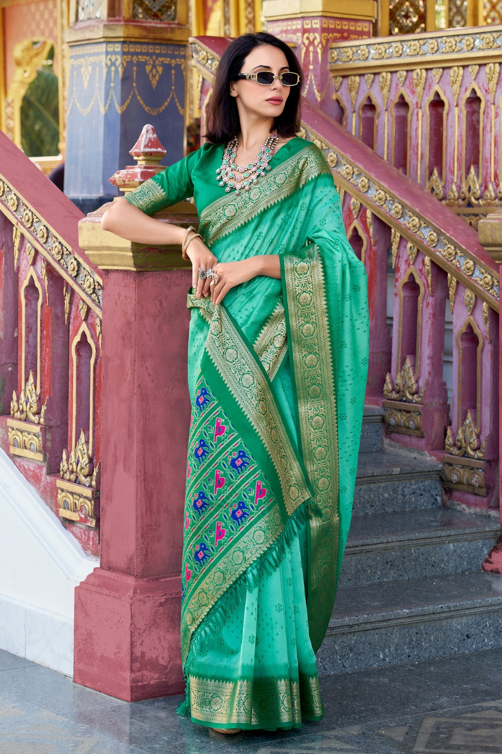 Blue Green Banarasi Saree