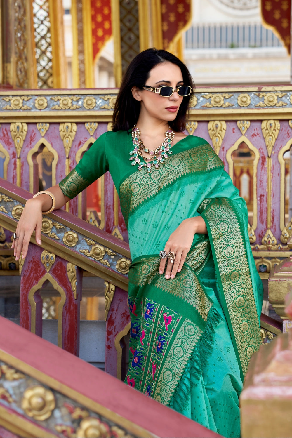 Blue Green Banarasi Saree