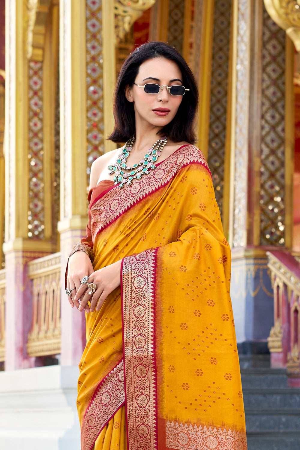 Tiger Orange Banarasi Saree