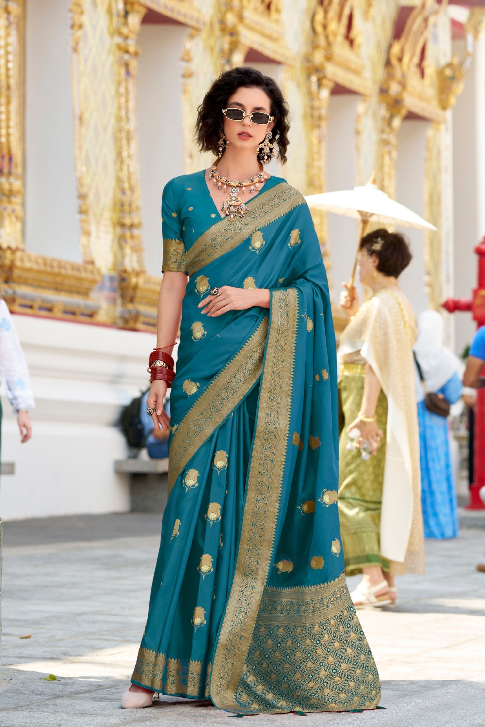 Blue Sattin Silk Saree