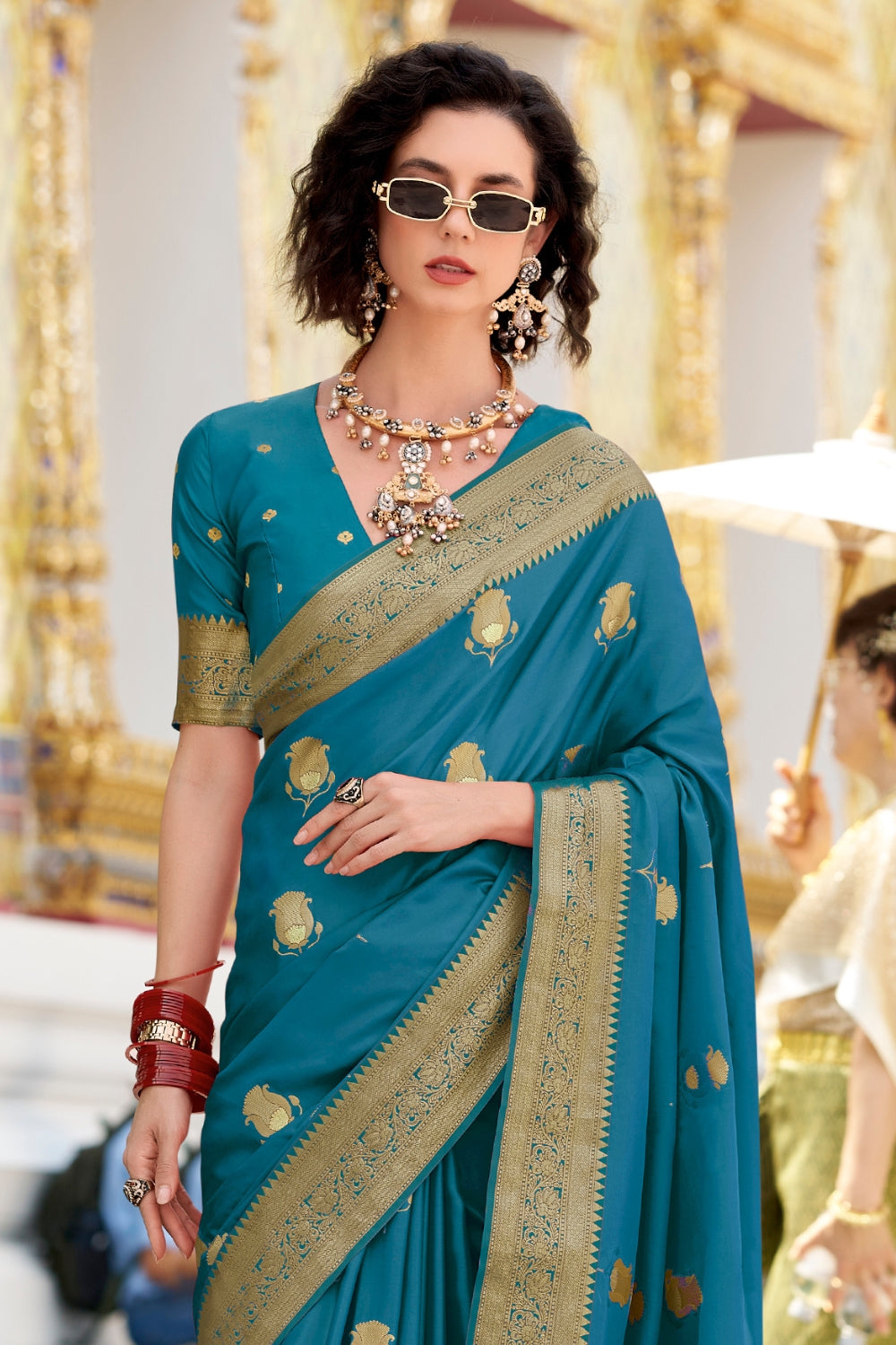 Blue Sattin Silk Saree
