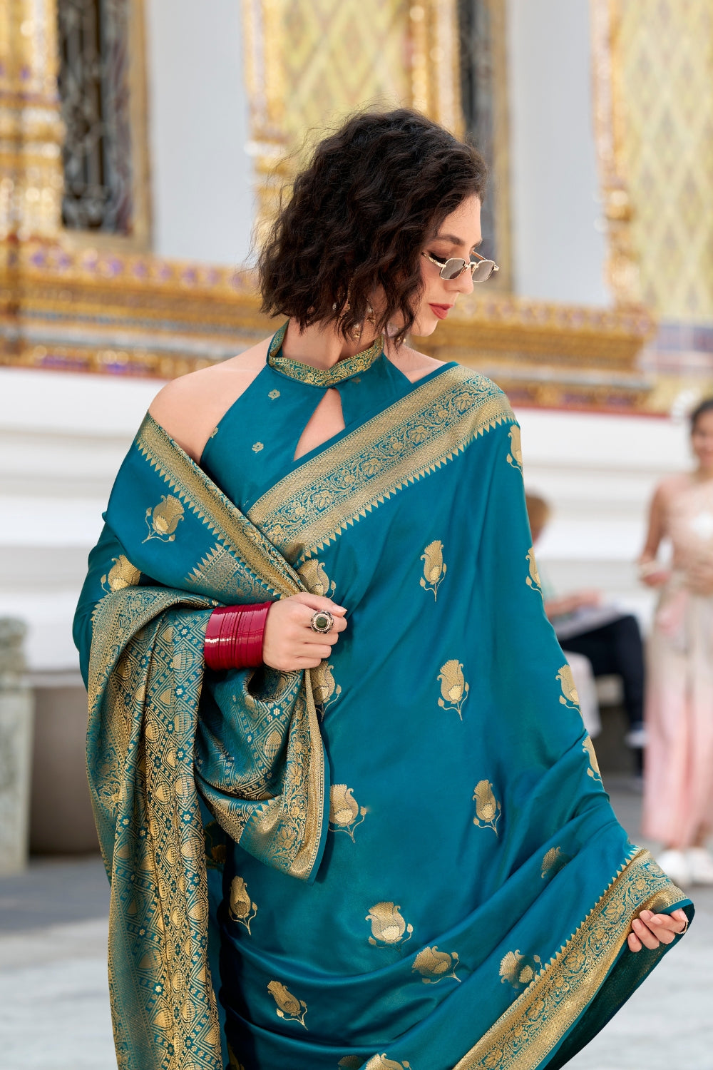 Blue Sattin Silk Saree