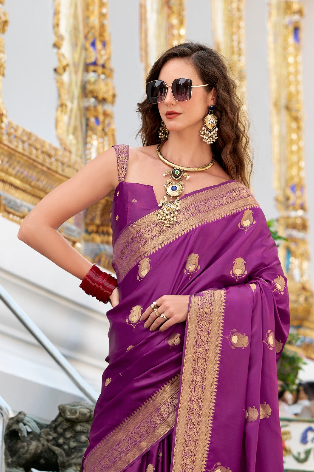 Purple Sattin Silk Saree