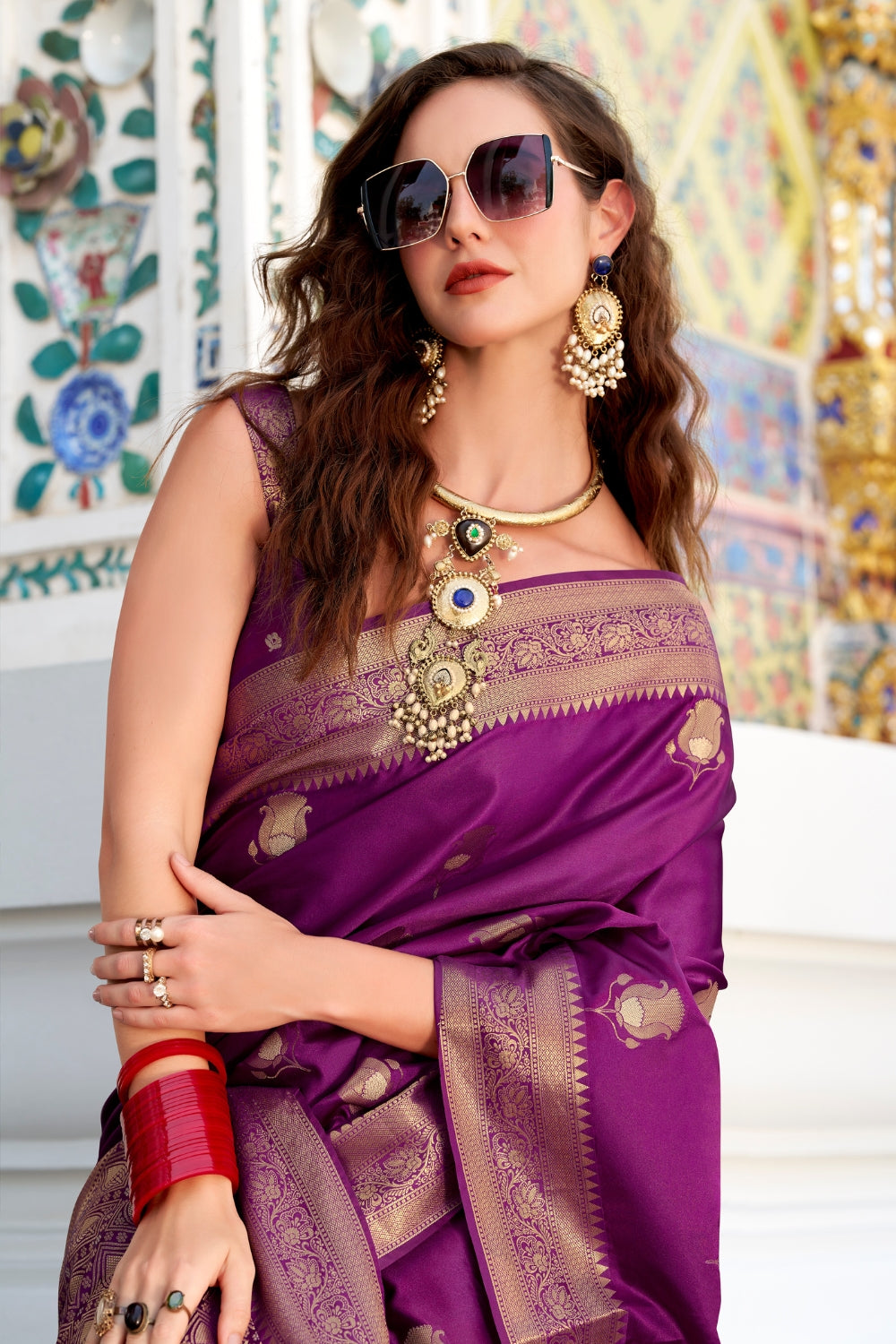 Purple Sattin Silk Saree