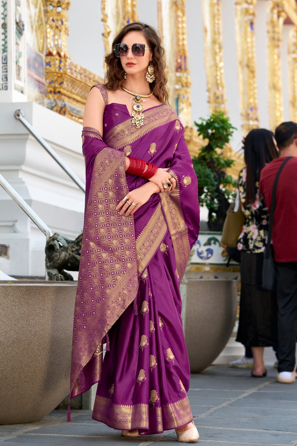 Purple Sattin Silk Saree