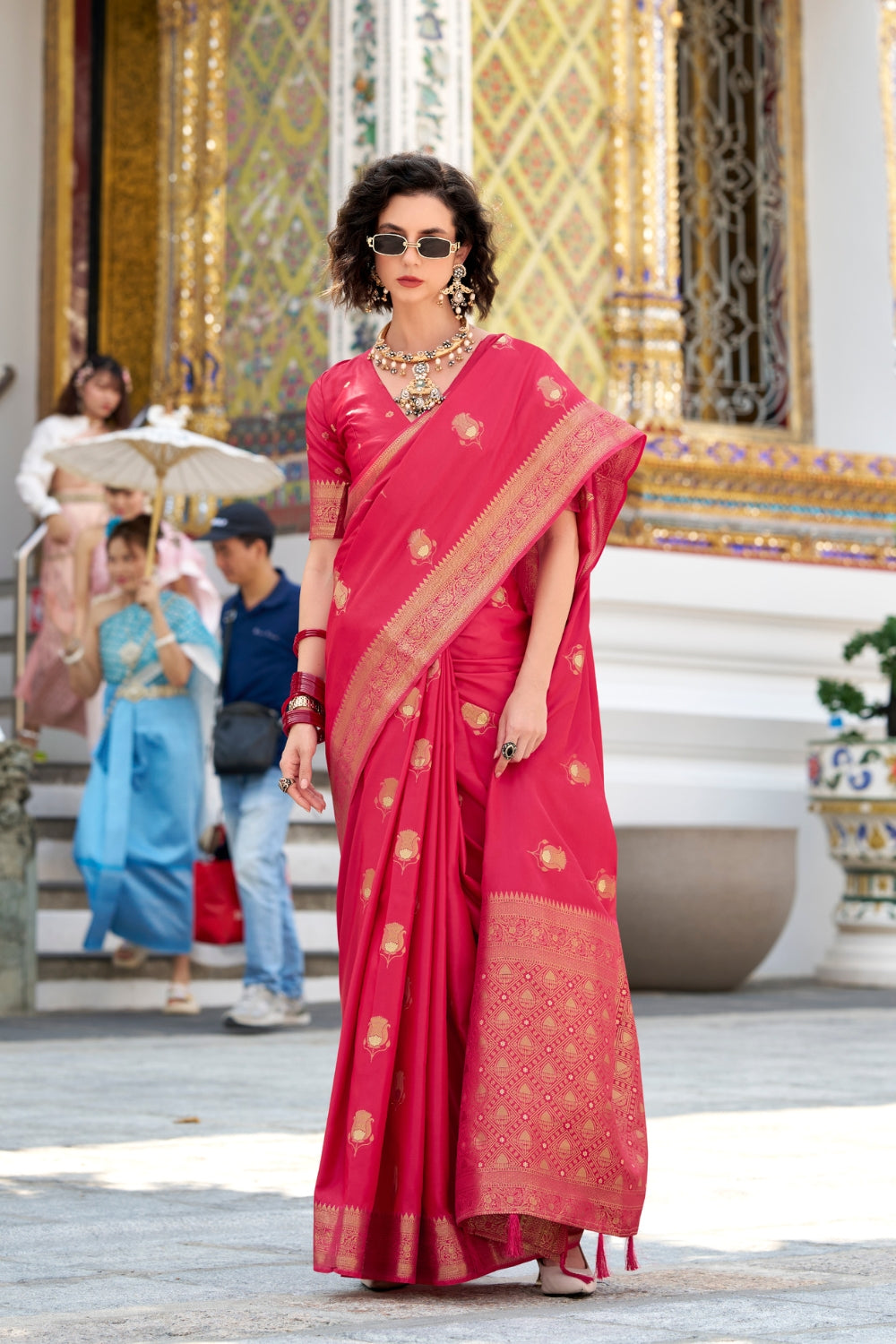 Red Sattin Silk Saree