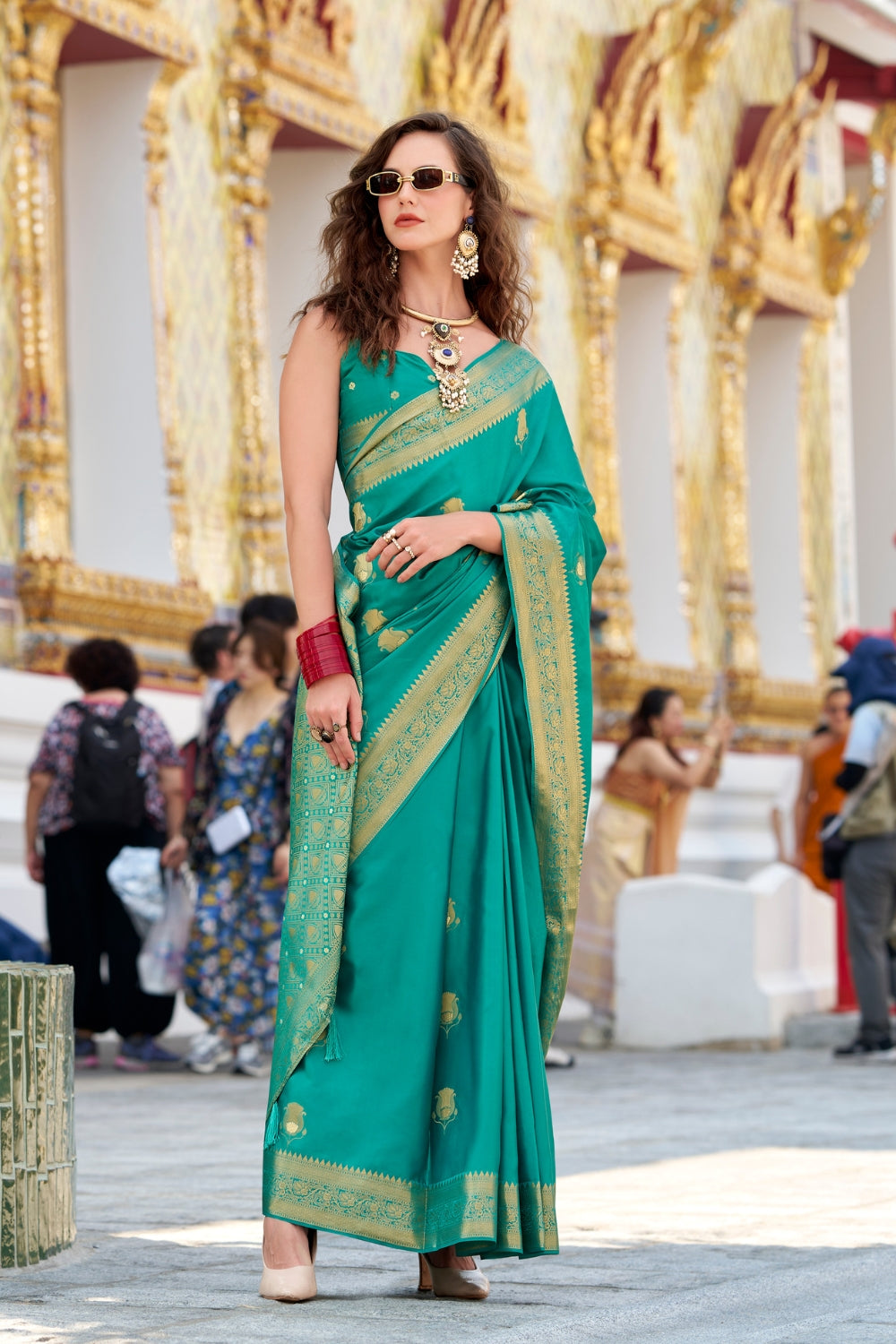 Green Sattin Silk Saree