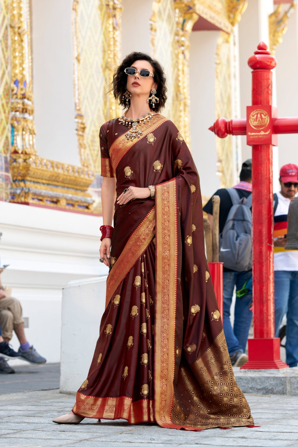 Brown Sattin Silk Saree