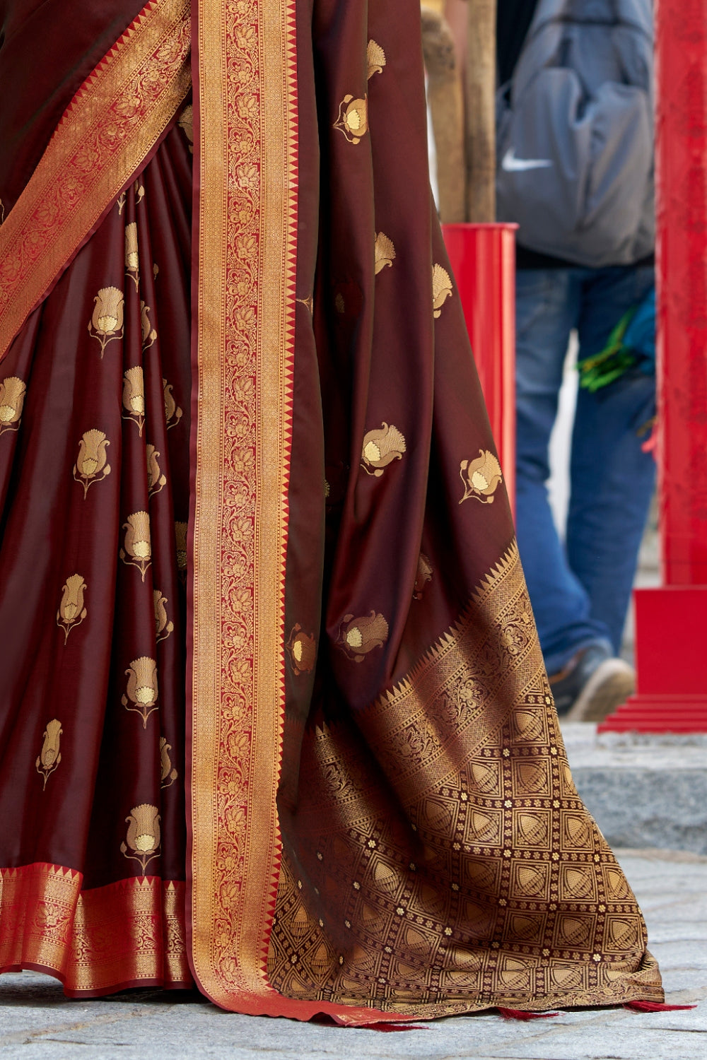 Brown Sattin Silk Saree