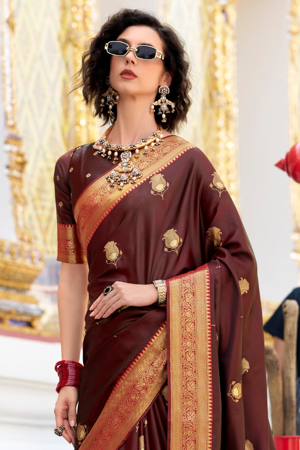 Brown Sattin Silk Saree