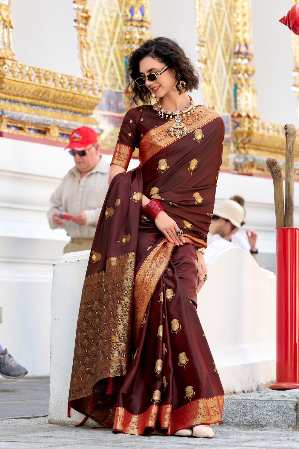 Brown Sattin Silk Saree