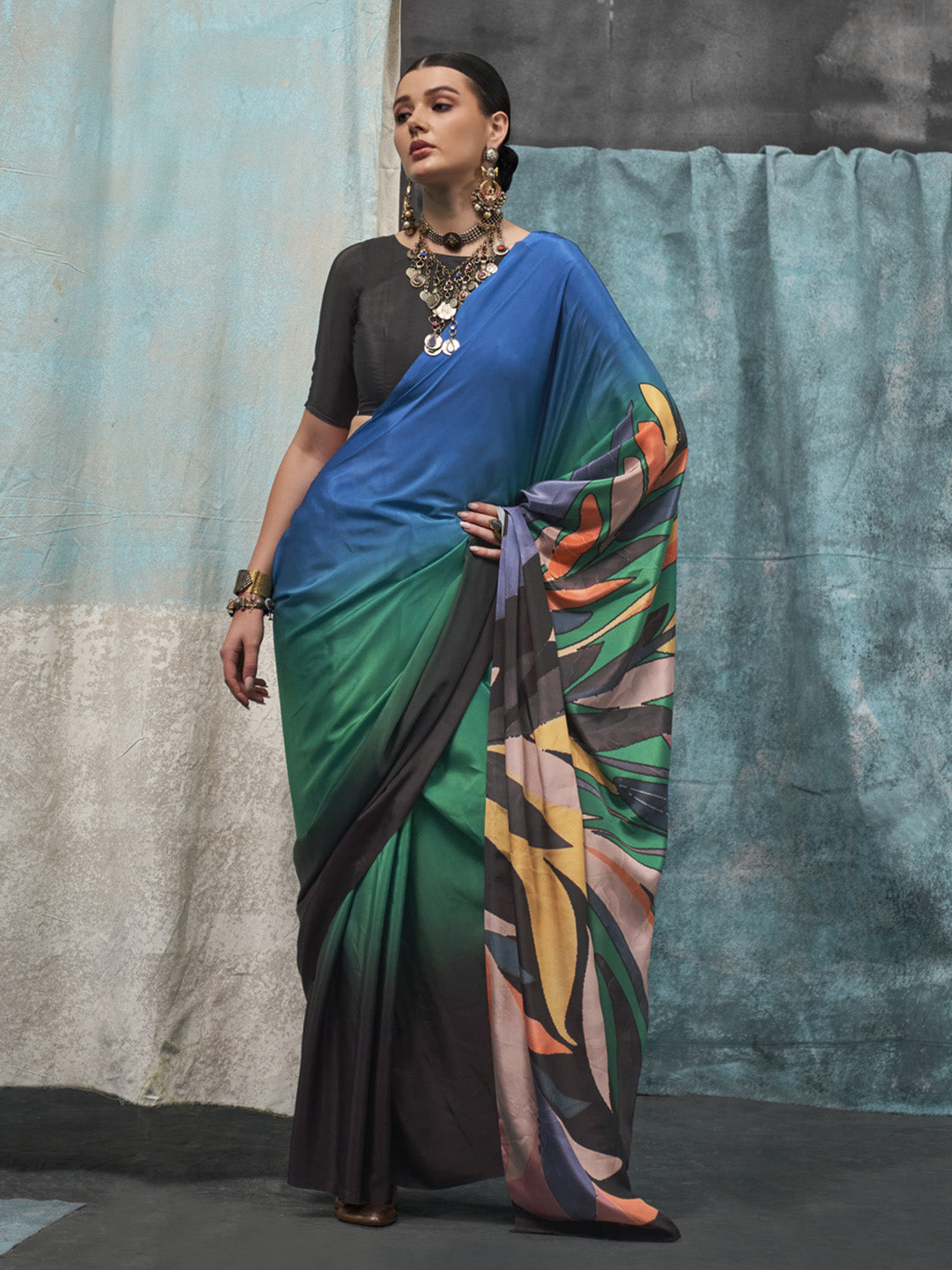 Multi Color Printed Party Wear Silk Saree