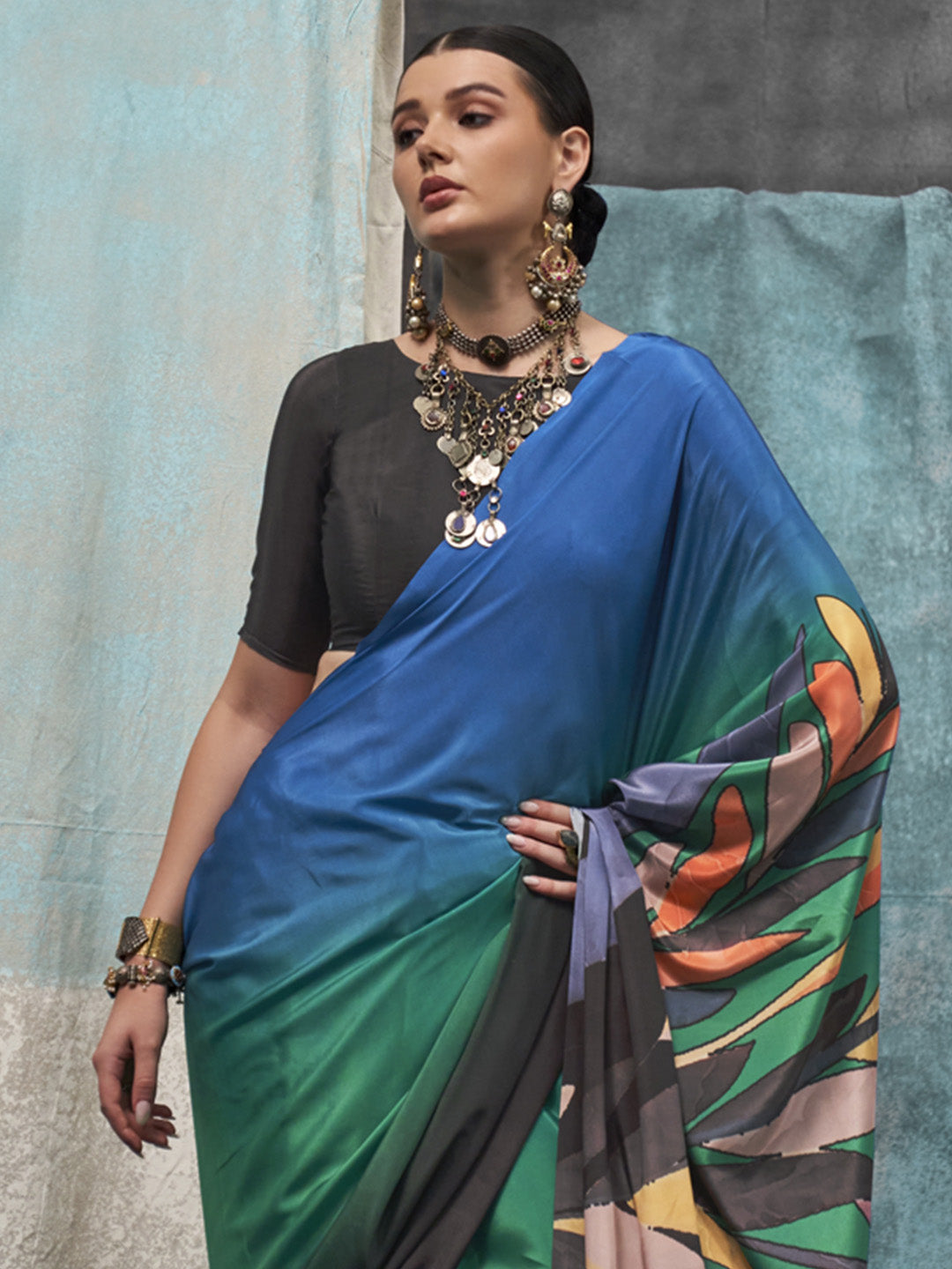 Multi Color Printed Party Wear Silk Saree