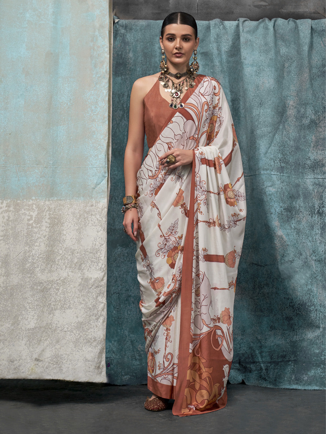 Multi Color Printed Party Wear Silk Saree