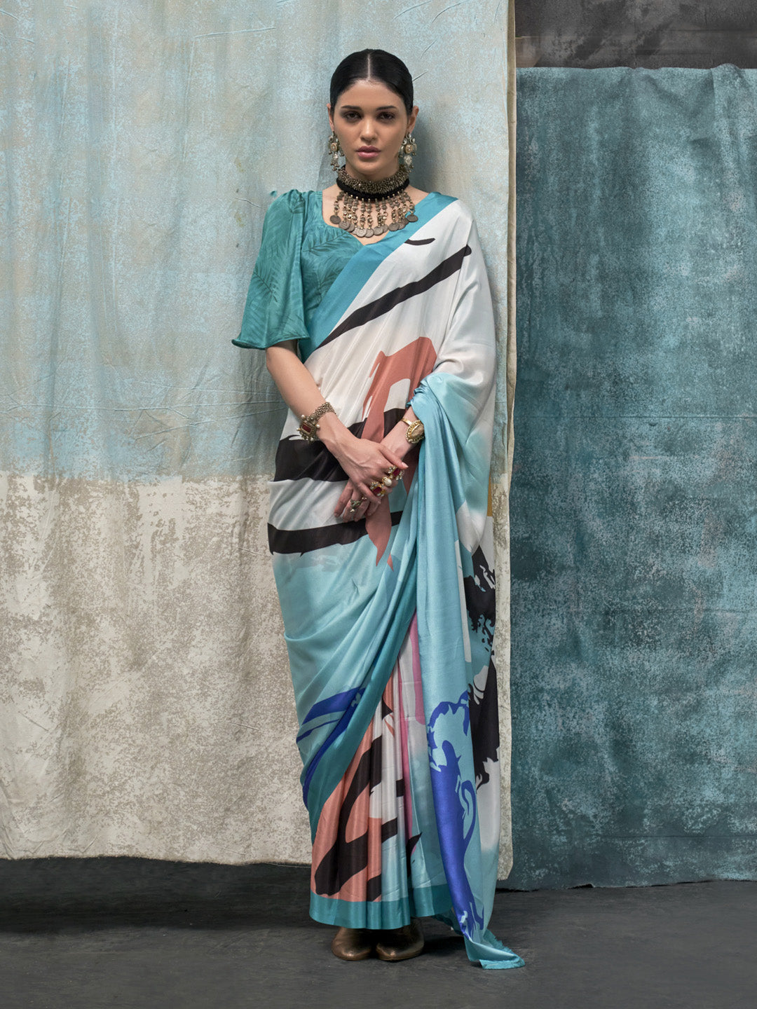 Multi Color Printed Party Wear Silk Saree