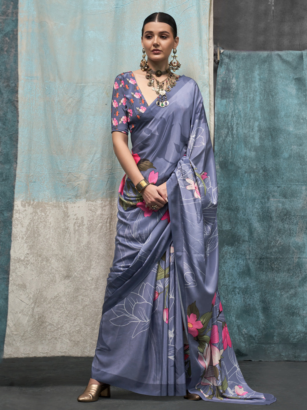 Multi Color Printed Party Wear Silk Saree