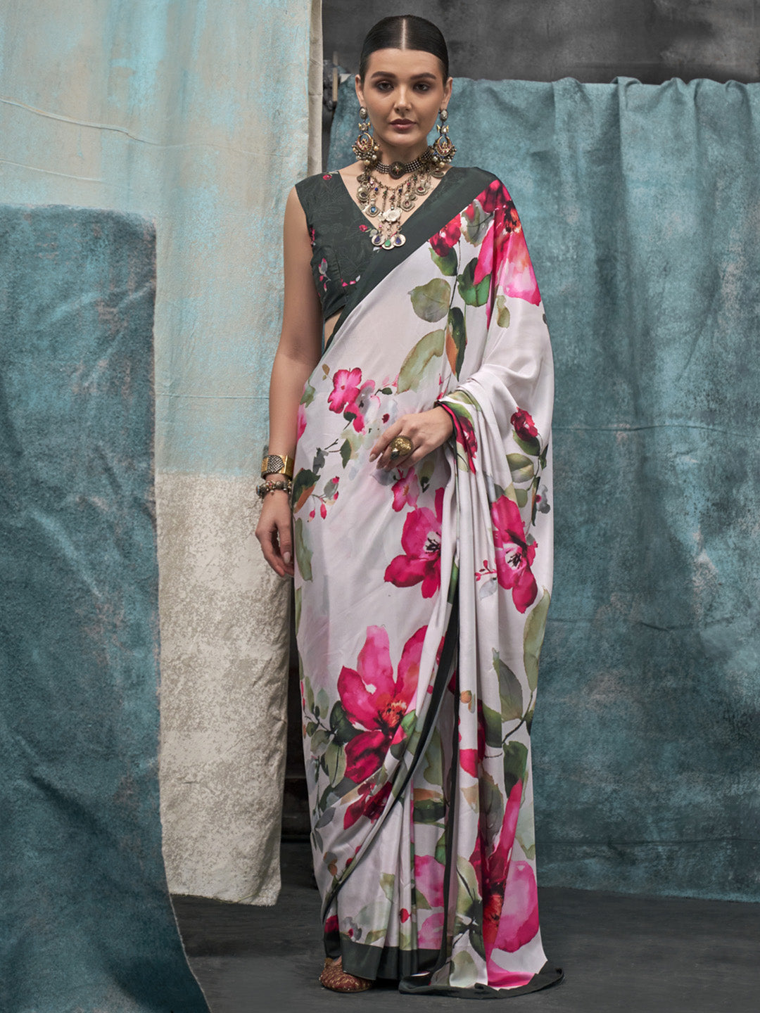 Multi Color Printed Party Wear Silk Saree
