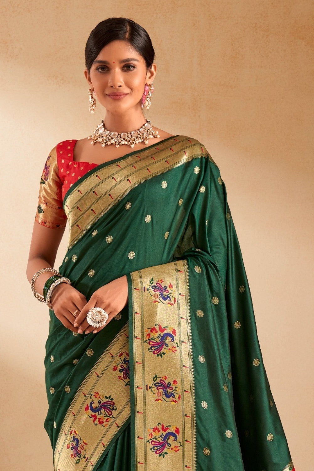 Dark Green Soft Paithani Saree