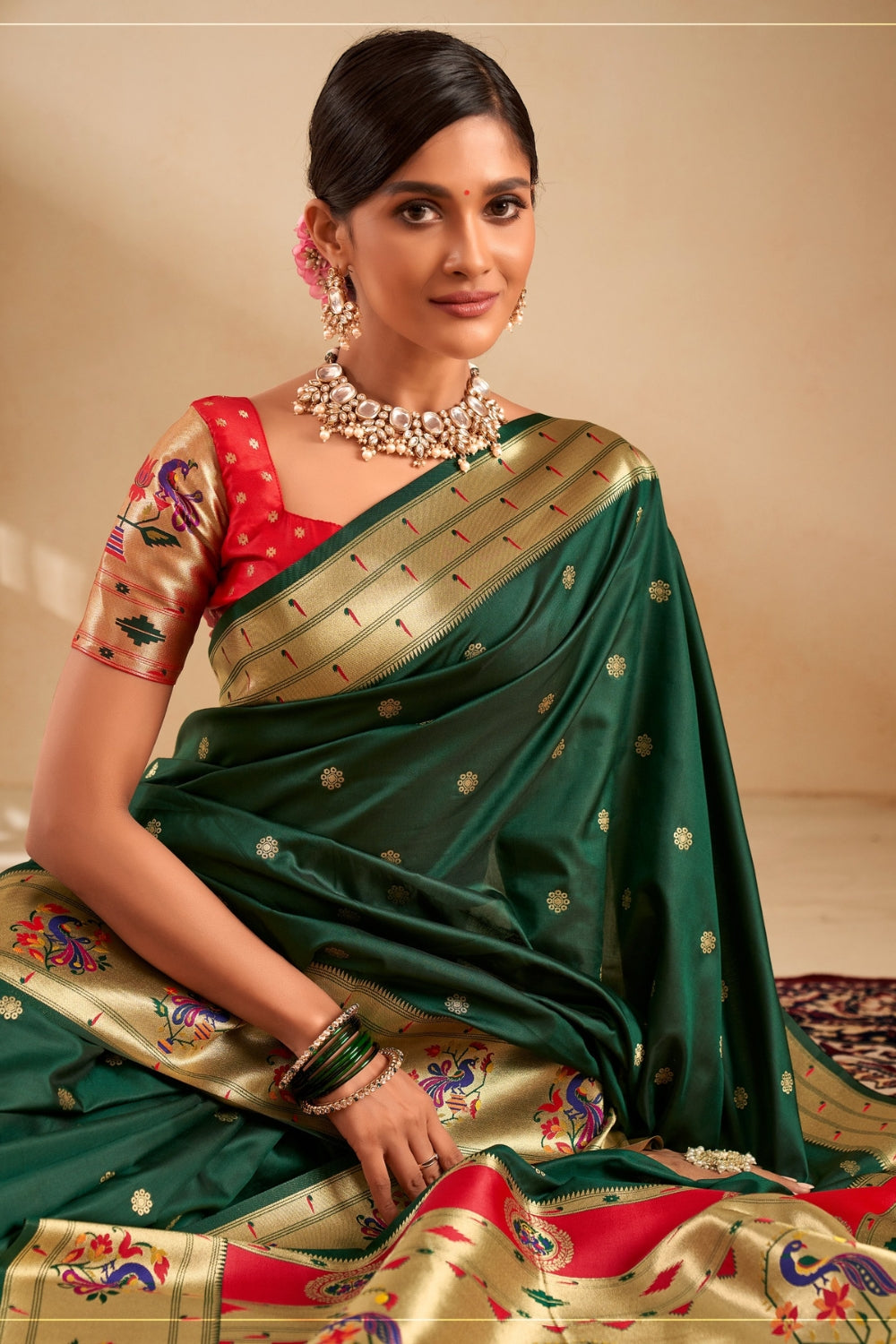 Dark Green Soft Paithani Saree