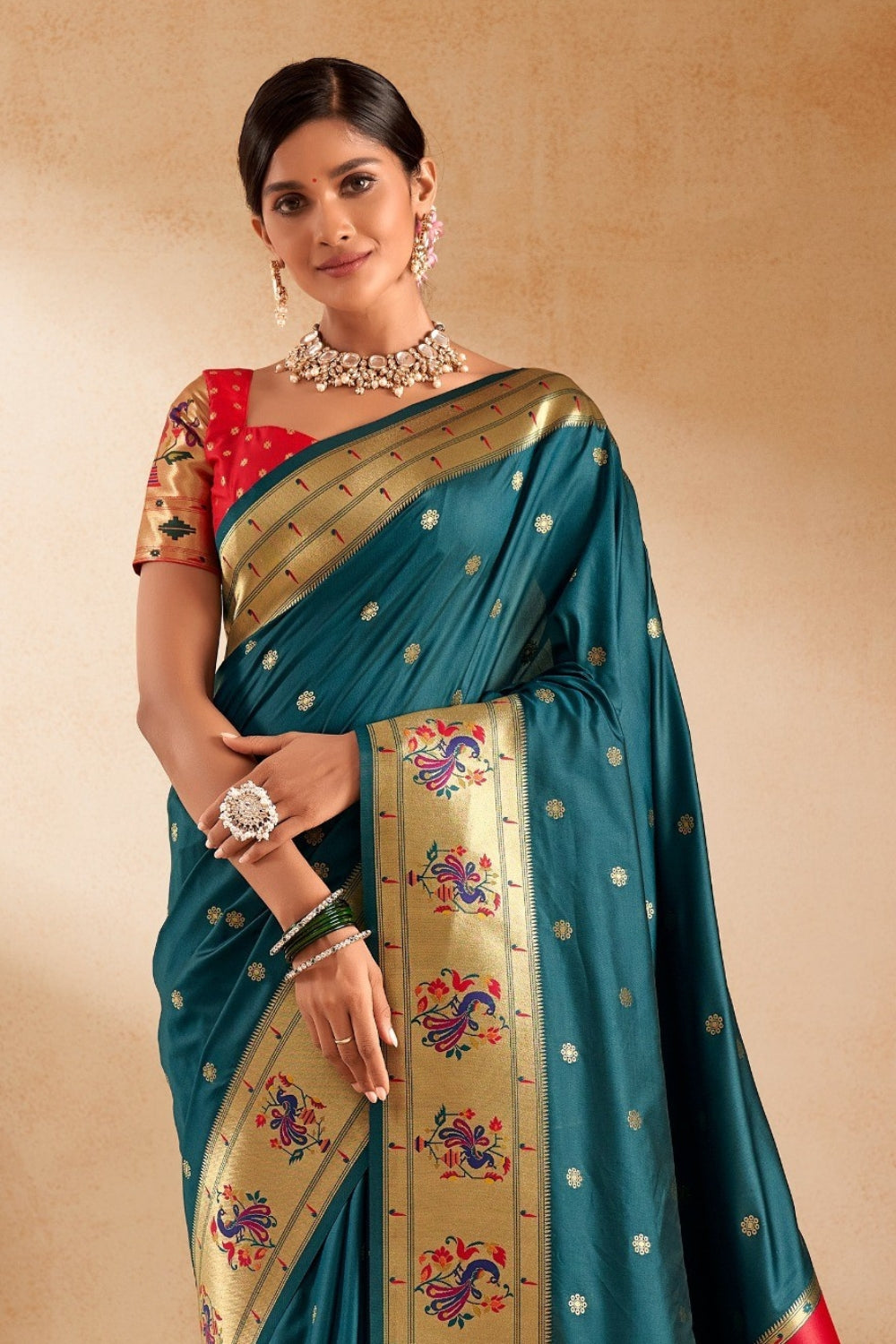 Peacock Blue Soft Paithani Saree