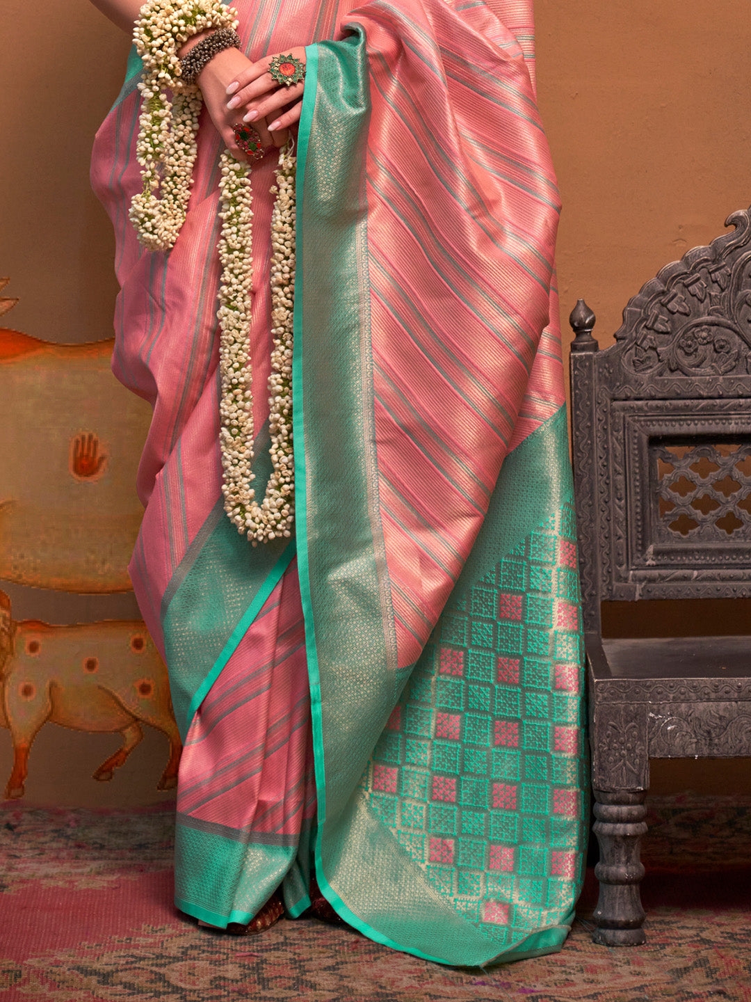 Peach Color Party Wear Silk Saree