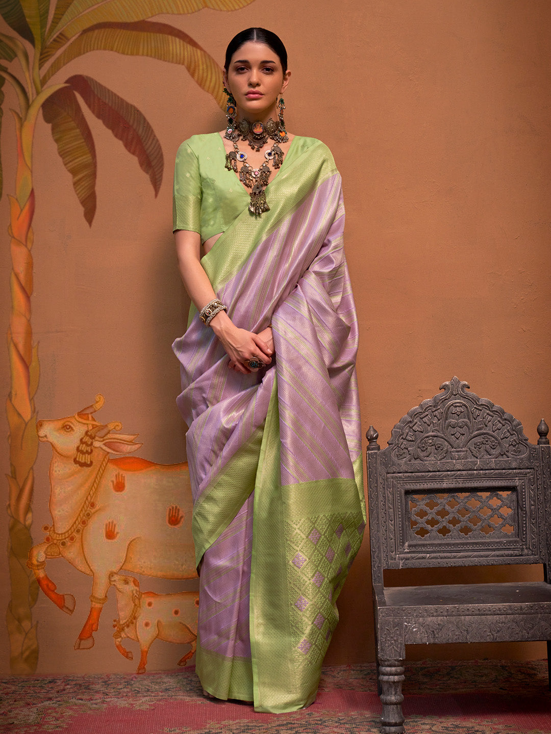 Lavender Color Party Wear Silk Saree