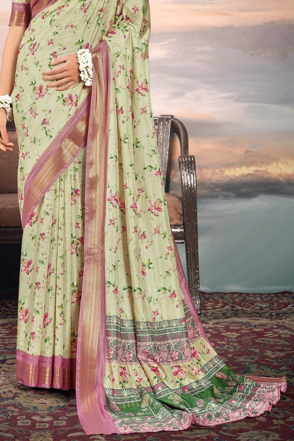 Lime Green Pure Cotton Silk Saree