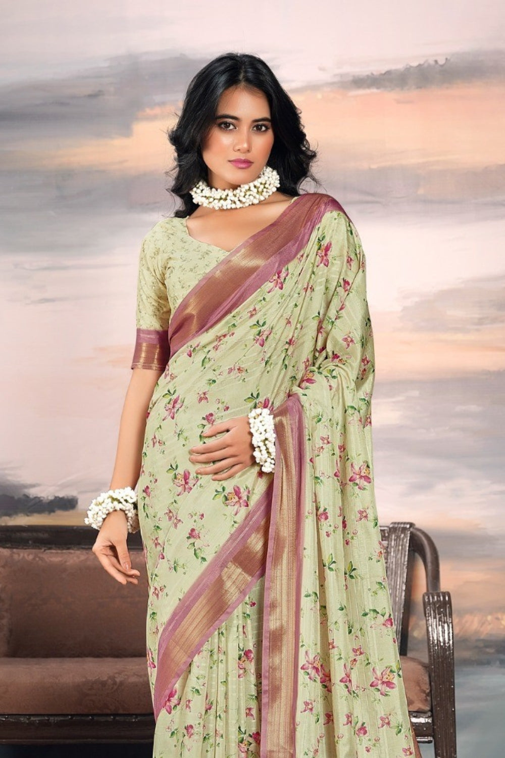 Lime Green Pure Cotton Silk Saree