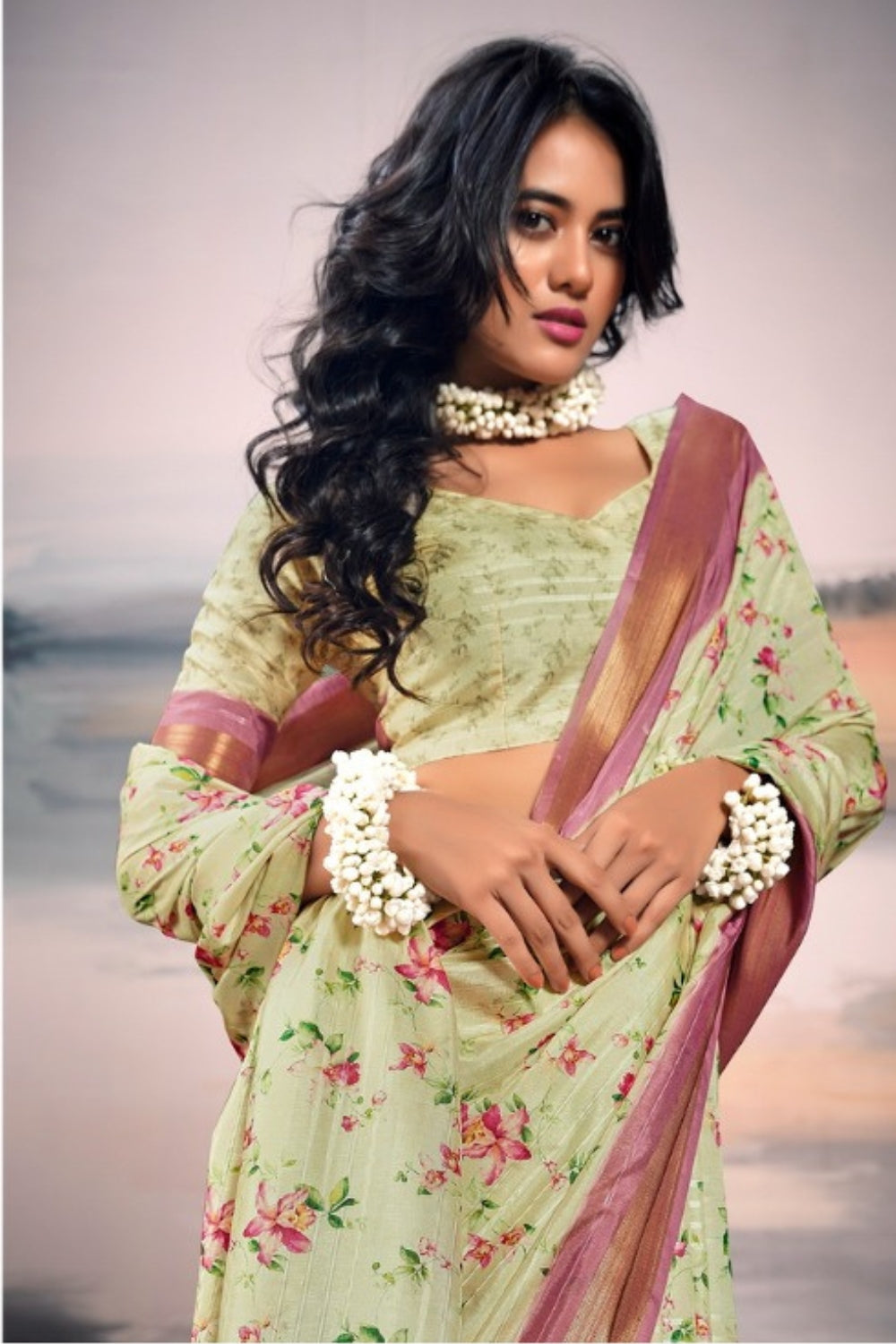 Lime Green Pure Cotton Silk Saree