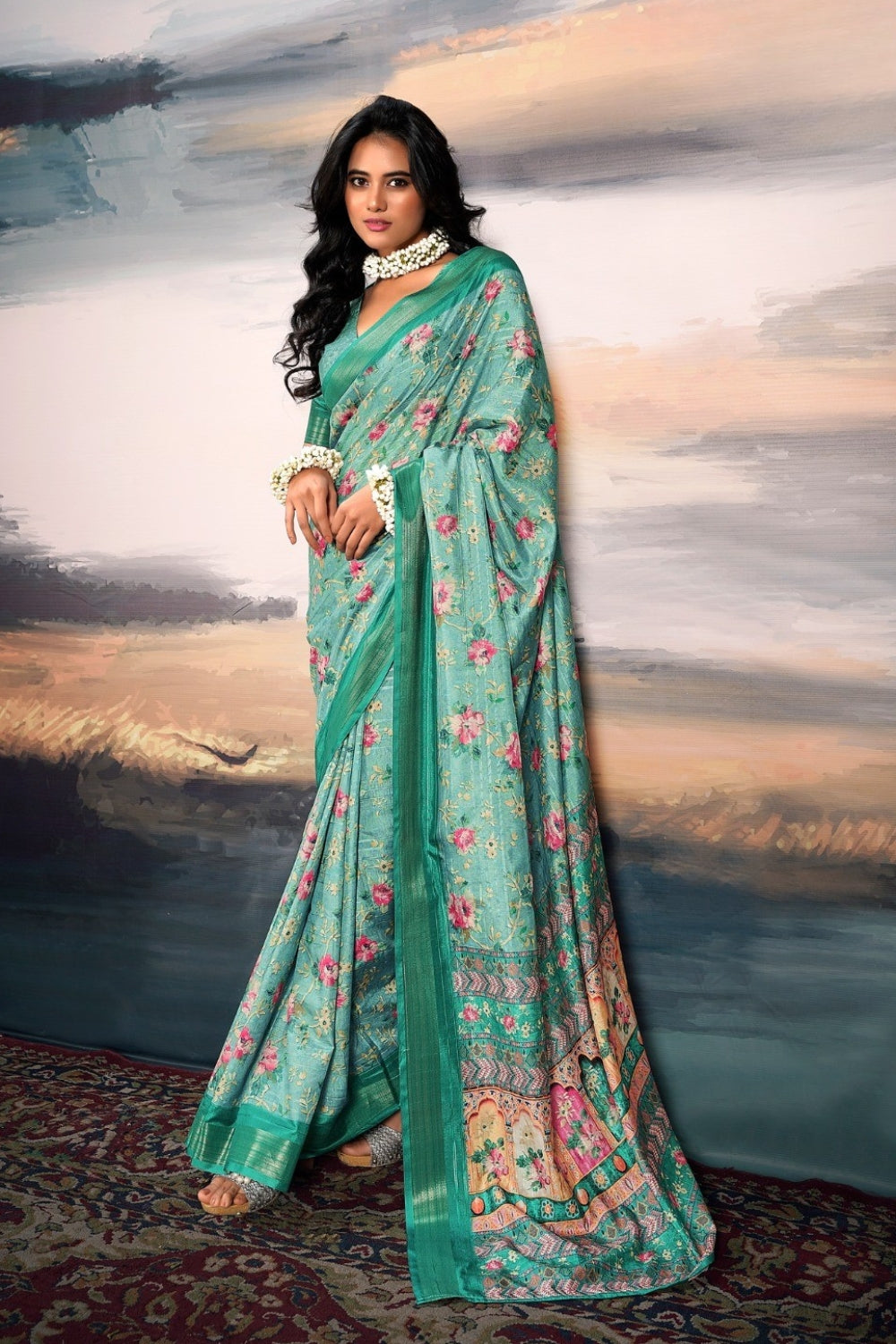 Teal Pure Cotton Silk Saree