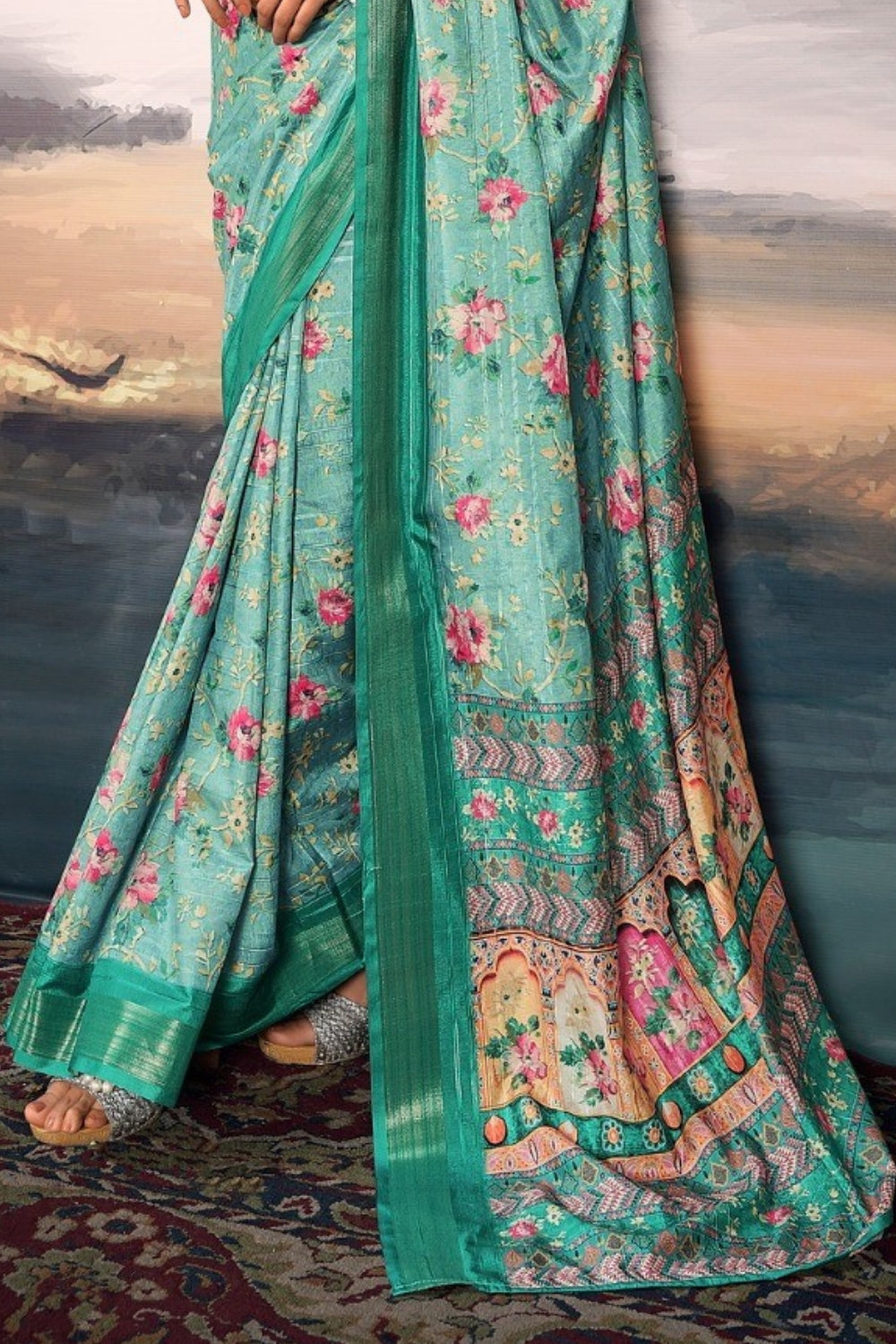 Teal Pure Cotton Silk Saree