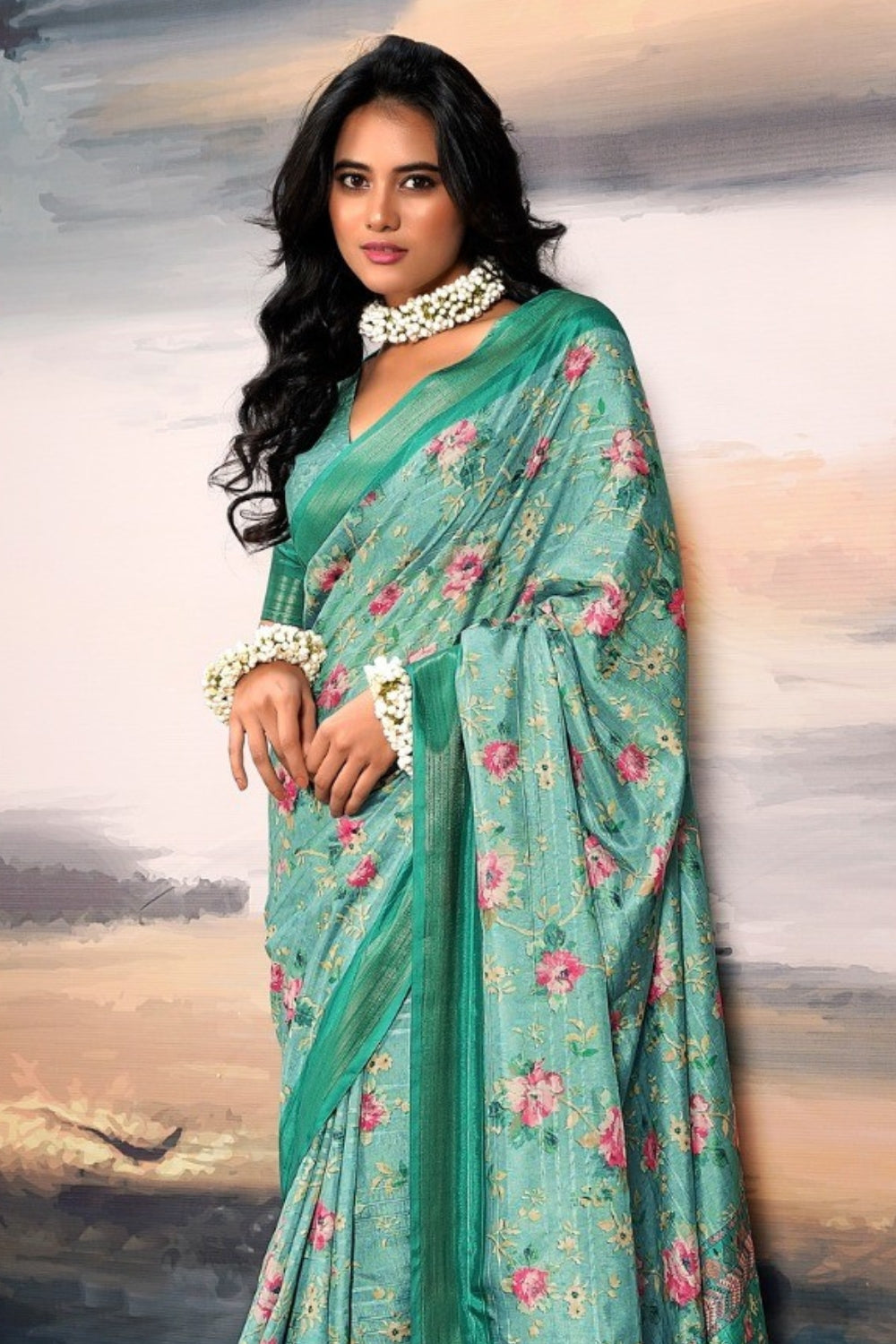 Teal Pure Cotton Silk Saree