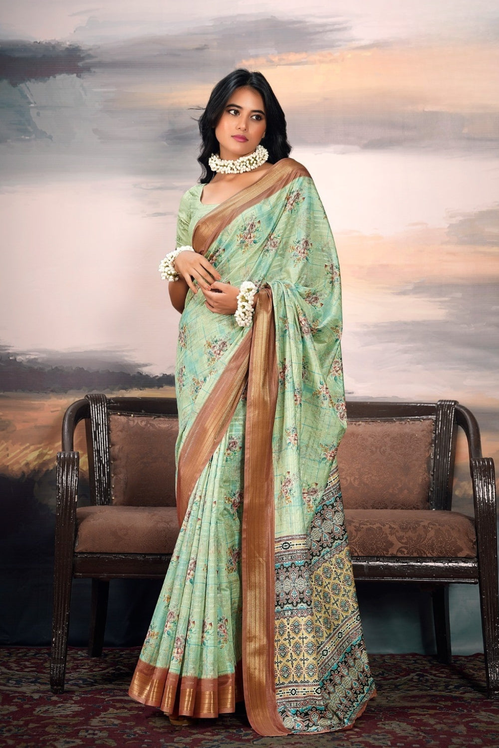 Sea Green Pure Cotton Silk Saree