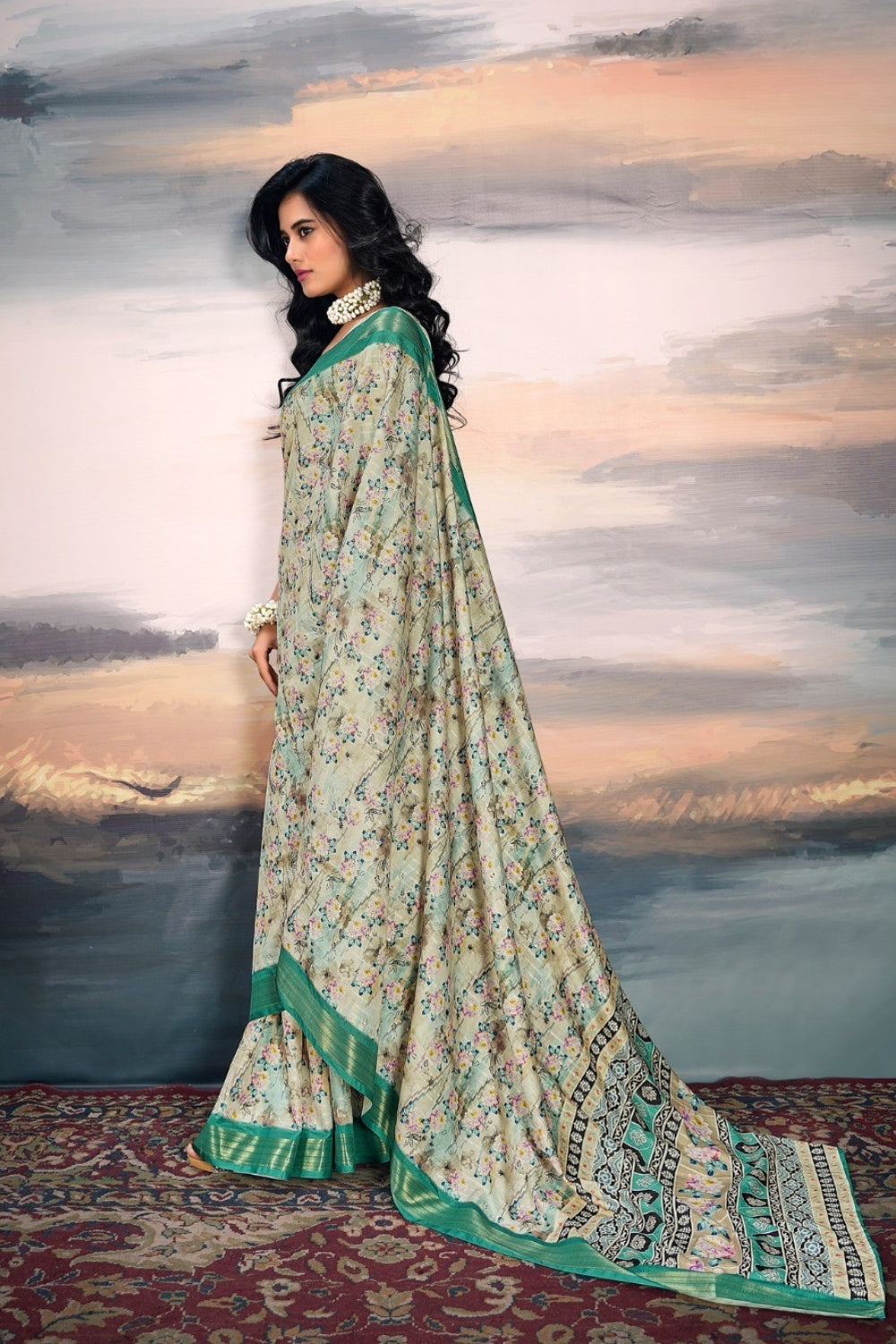 Teal Pure Cotton Silk Saree