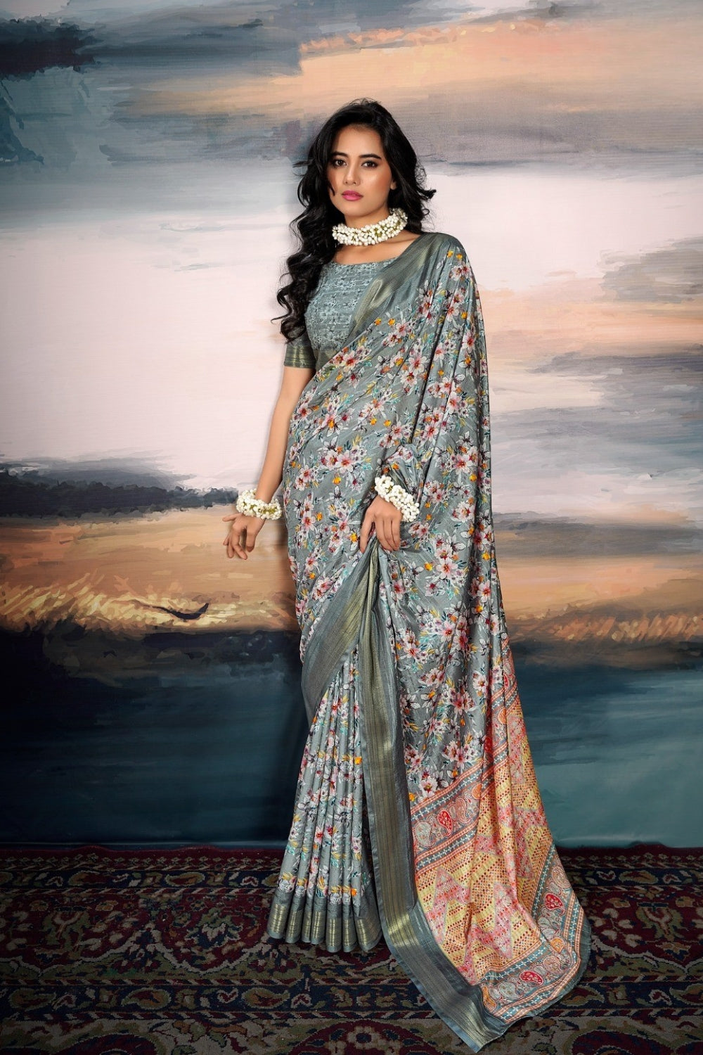 Grey Pure Cotton Silk Saree