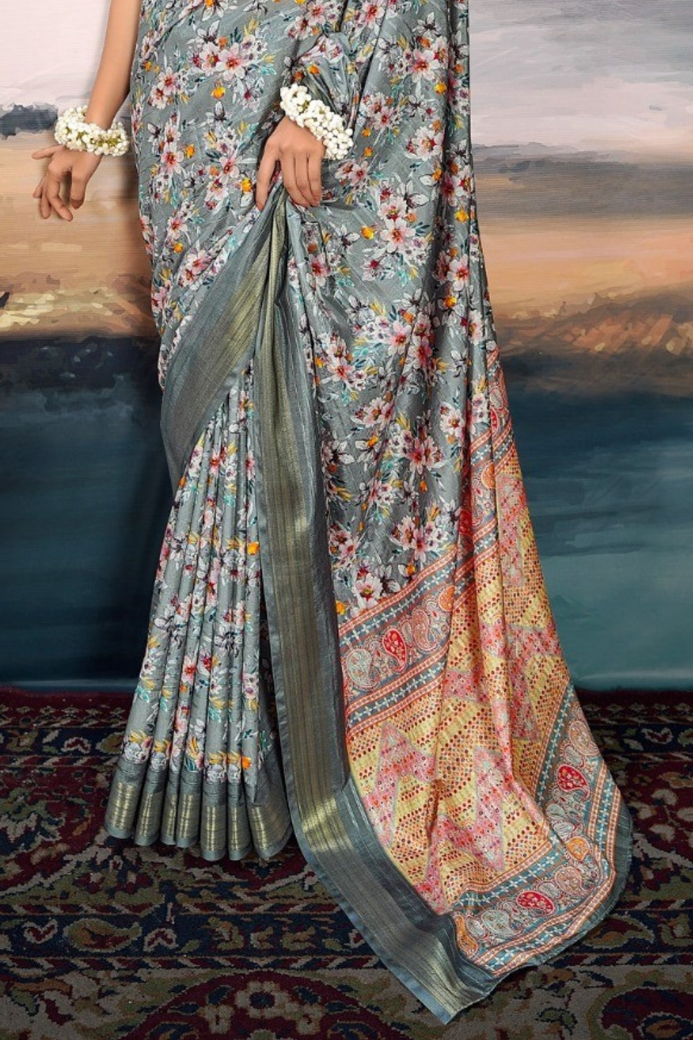 Grey Pure Cotton Silk Saree