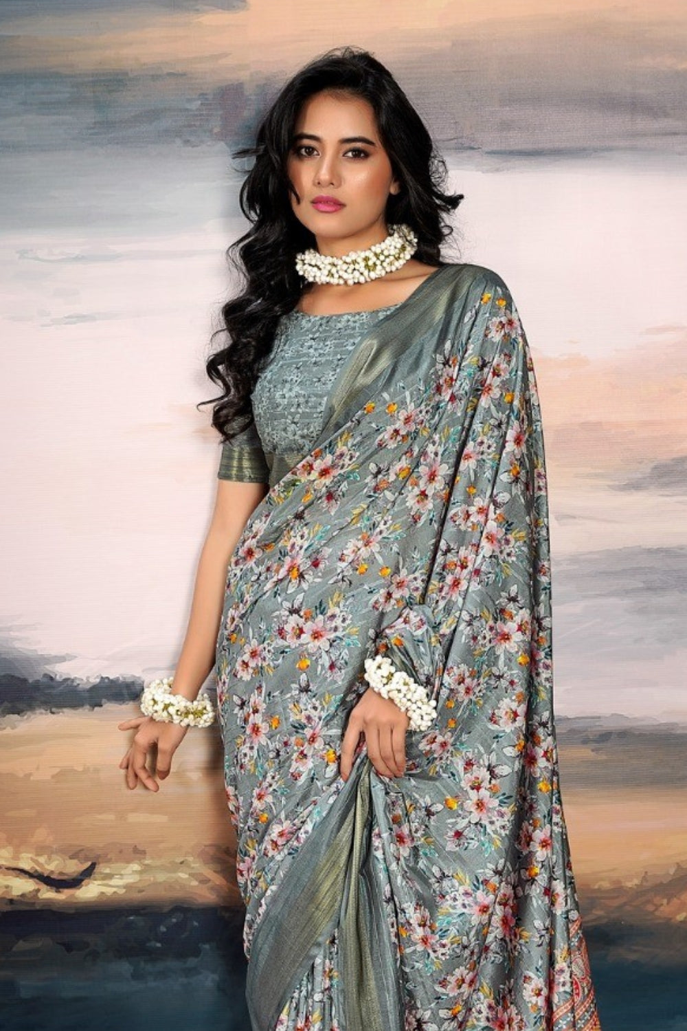 Grey Pure Cotton Silk Saree