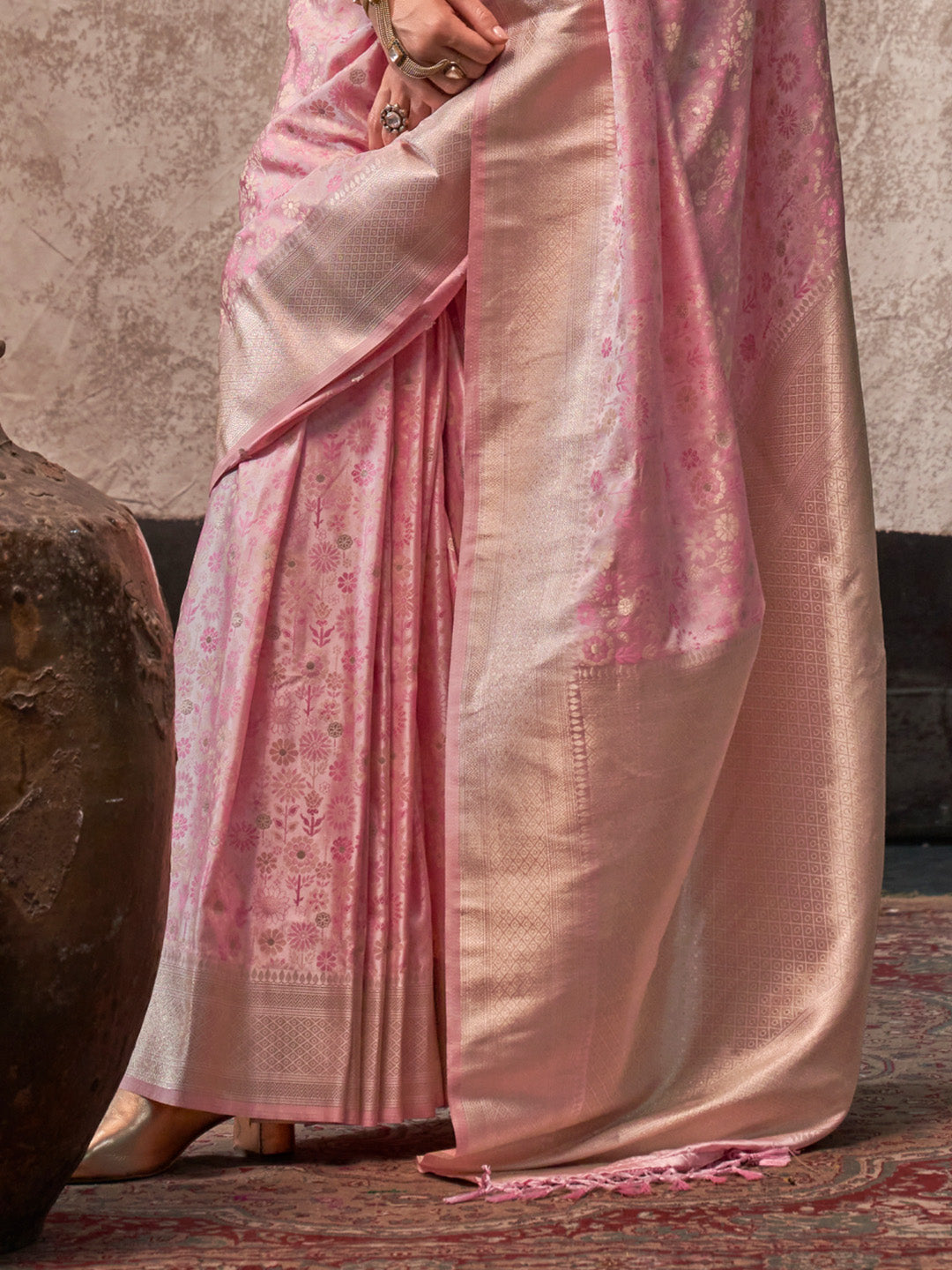 Pink Satin Saree